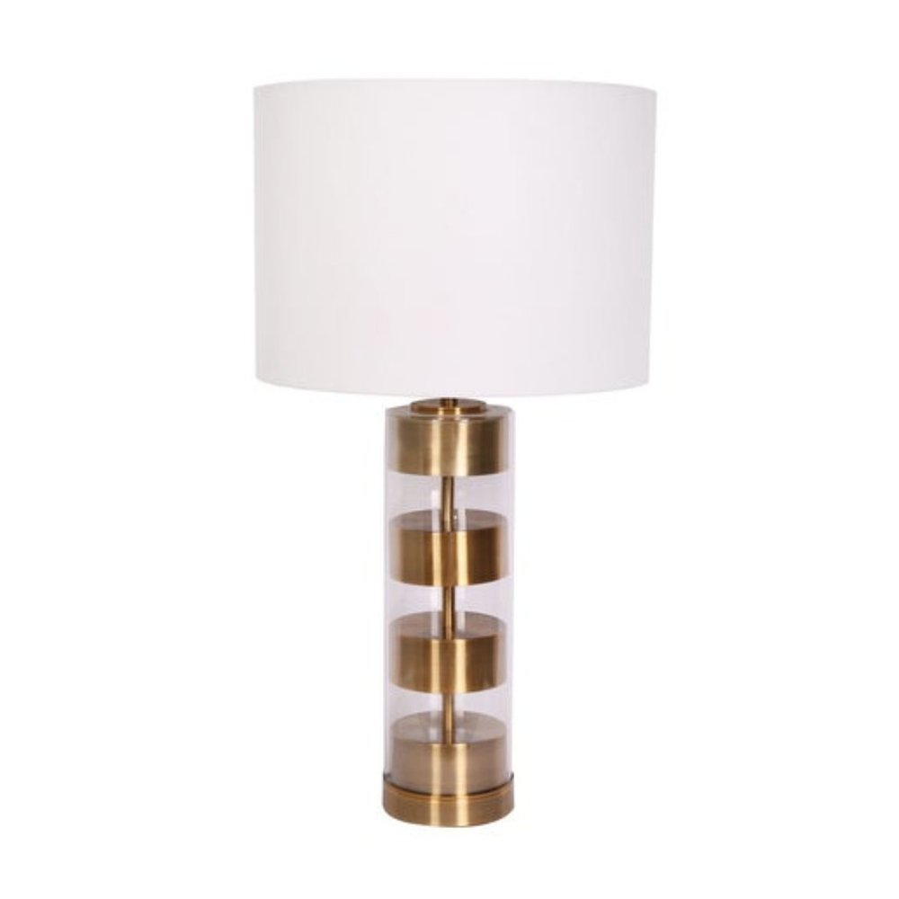 Glass 27 Inch Metal Cylinder Table lamp Gold by Sagebrook Home
